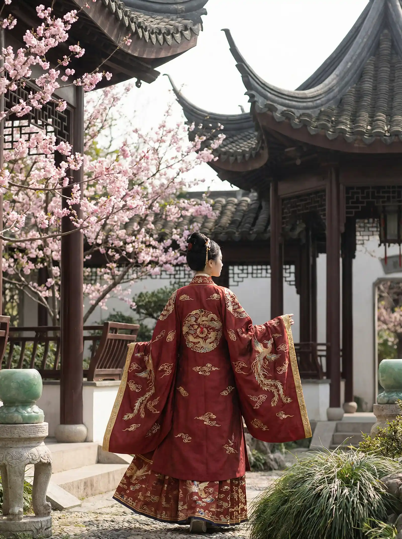 光棍天堂网影院 明制汉服红色凤凰刺绣